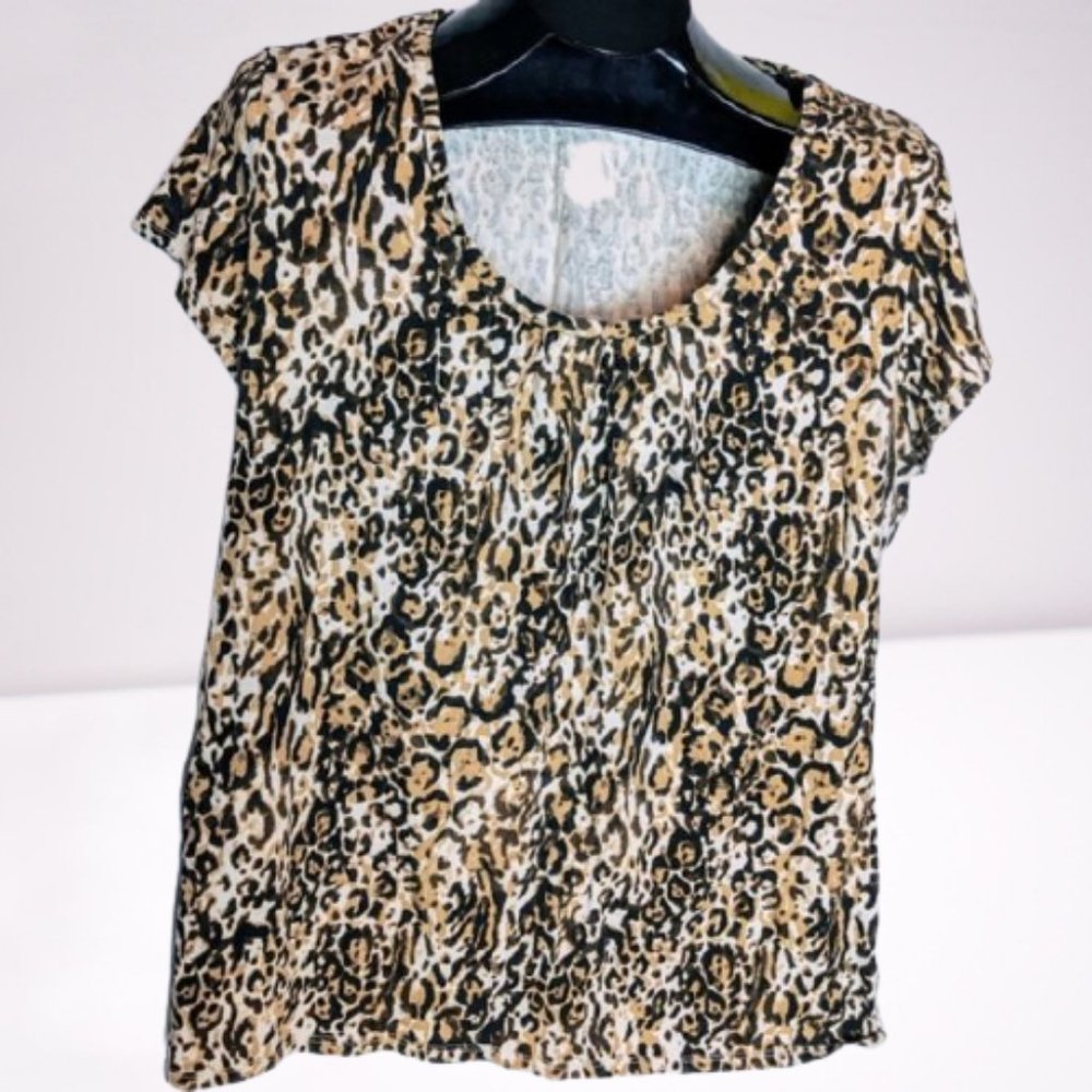 Merona Tan Black Leopard Print Top XXL